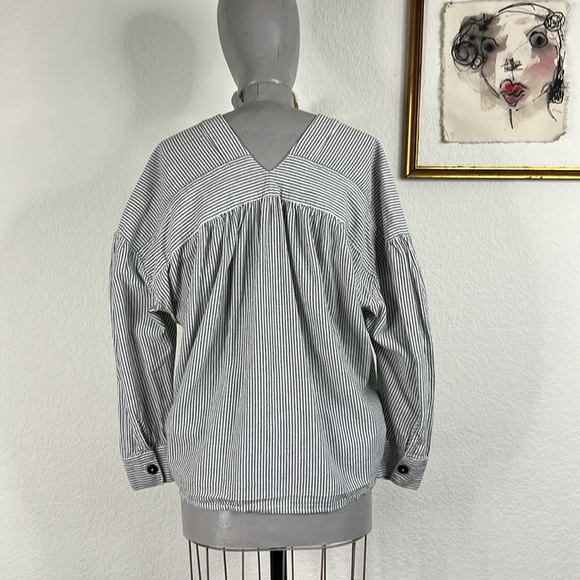Steven Alan V Neck & Back Gray White Stripe Cotton Split Neck Oversized Top - Picture 6 of 8